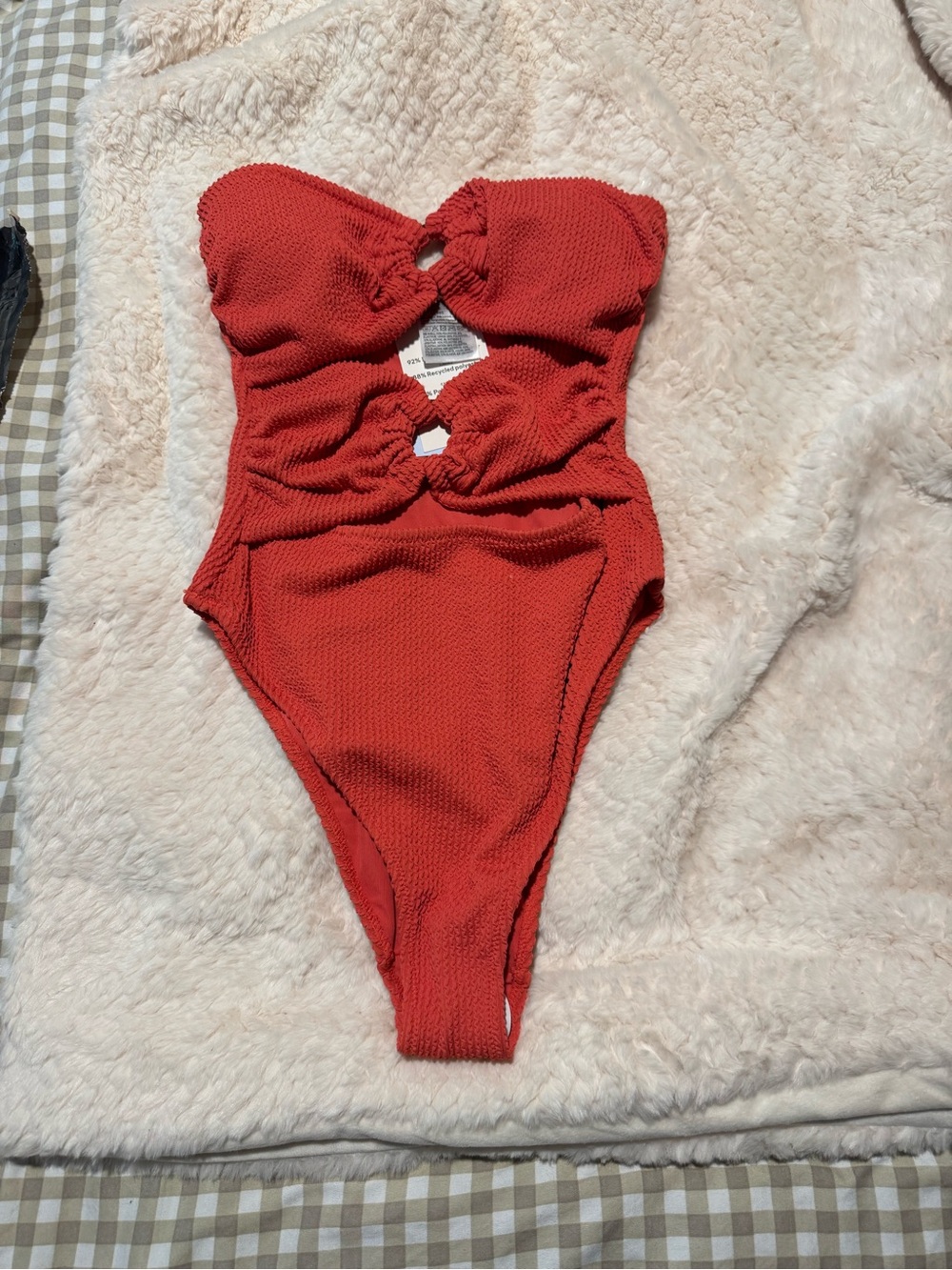 H&M Strapless Textured Coral-Red One-Piece Swimsuit